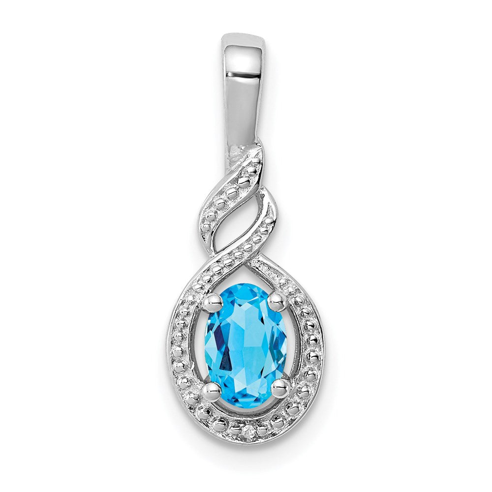 Sterlingsilber Rhodiniert Schweizer Blautopas & Diamant. Anhänger
