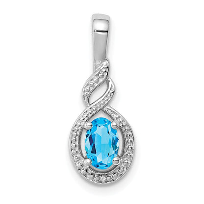 Sterlingsilber Rhodiniert Schweizer Blautopas & Diamant. Anhänger