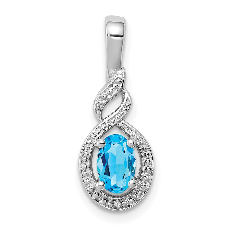 Sterlingsilber Rhodiniert Schweizer Blautopas & Diamant. Anhänger