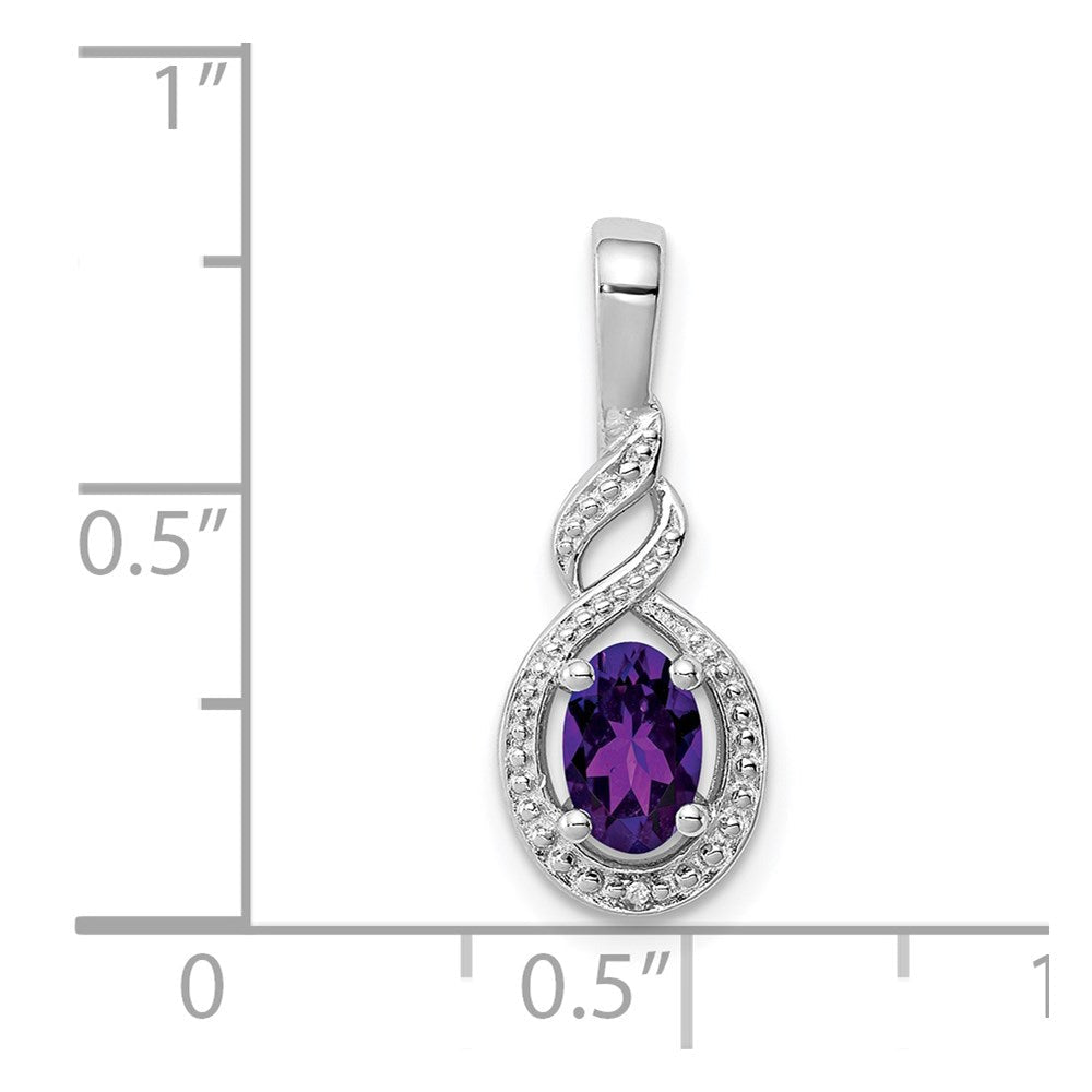 Sterlingsilber Rhodiniert Amethyst & Diamant. Anhänger