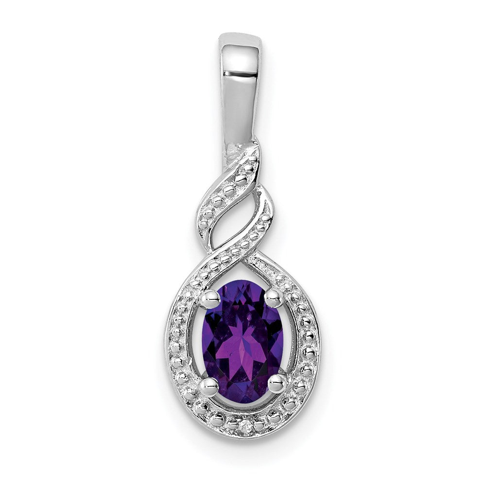 Sterlingsilber Rhodiniert Amethyst & Diamant. Anhänger