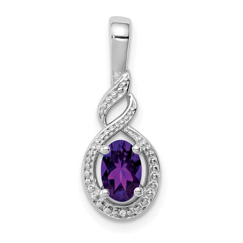 Sterlingsilber Rhodiniert Amethyst & Diamant. Anhänger