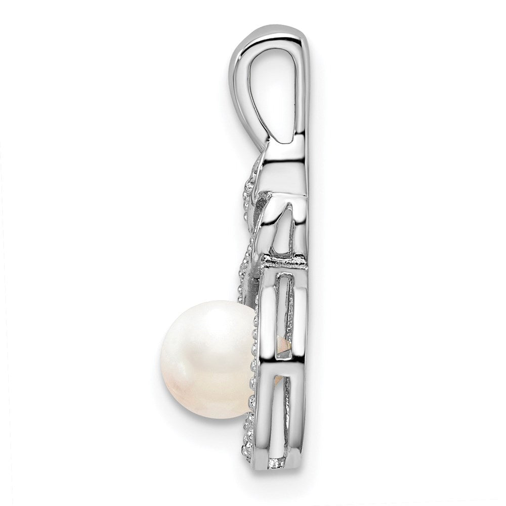 Sterlingsilber Rhodiniert Fw Zuchtperle & Diamant. Anhänger