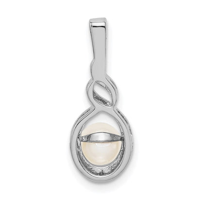 Sterlingsilber Rhodiniert Fw Zuchtperle & Diamant. Anhänger