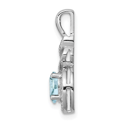 Sterlingsilber Rhodiniert Aquamarin & Diamant. Anhänger
