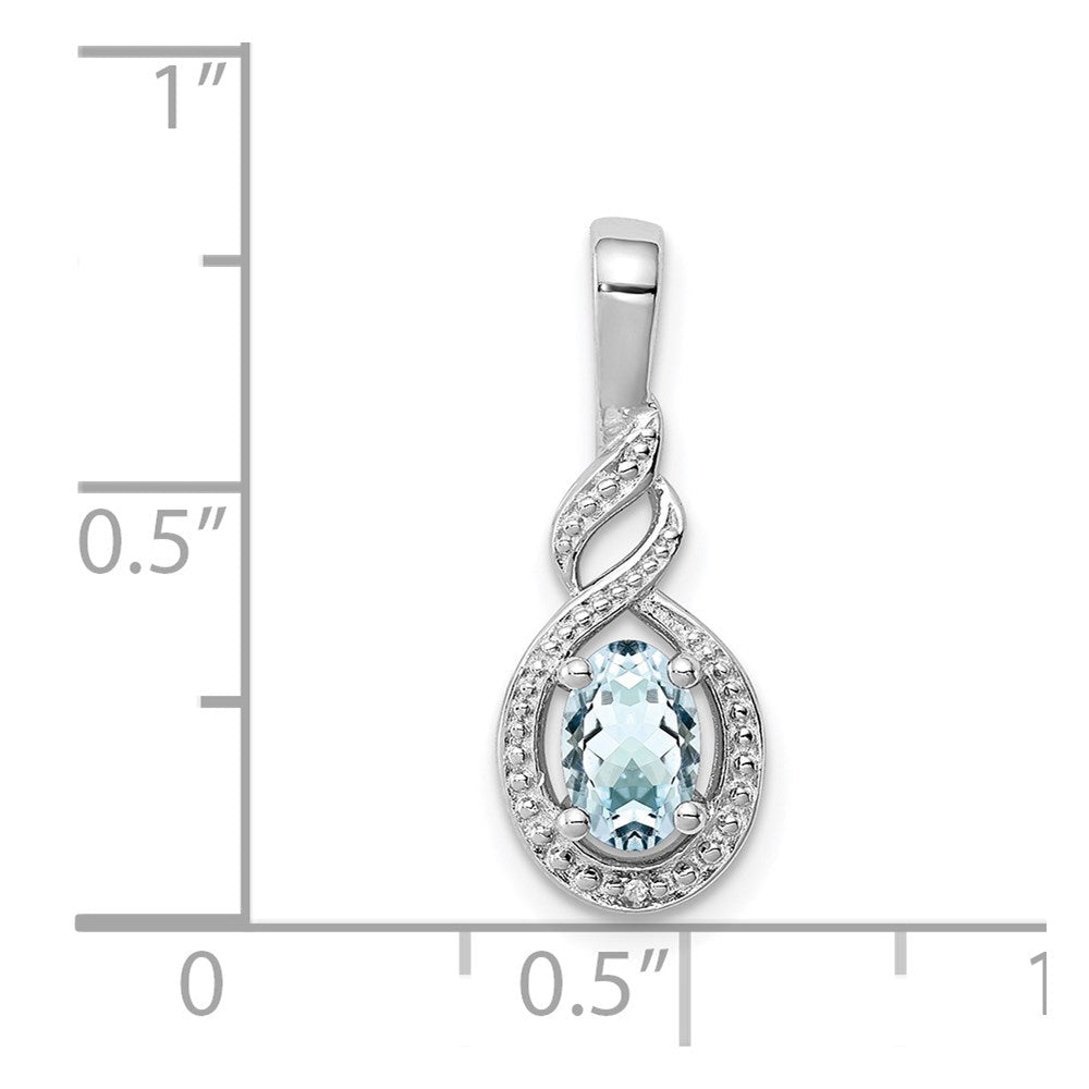 Sterlingsilber Rhodiniert Aquamarin & Diamant. Anhänger