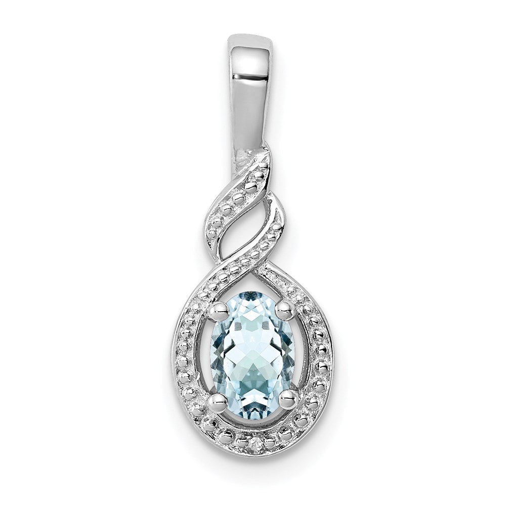 Sterlingsilber Rhodiniert Aquamarin & Diamant. Anhänger