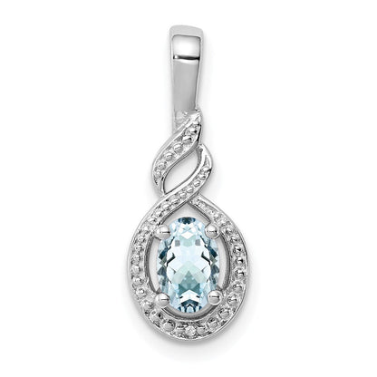 Sterlingsilber Rhodiniert Aquamarin & Diamant. Anhänger