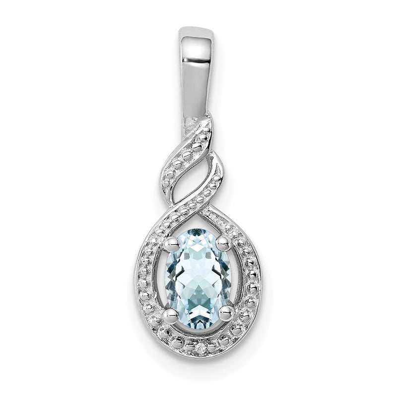 Sterlingsilber Rhodiniert Aquamarin & Diamant. Anhänger