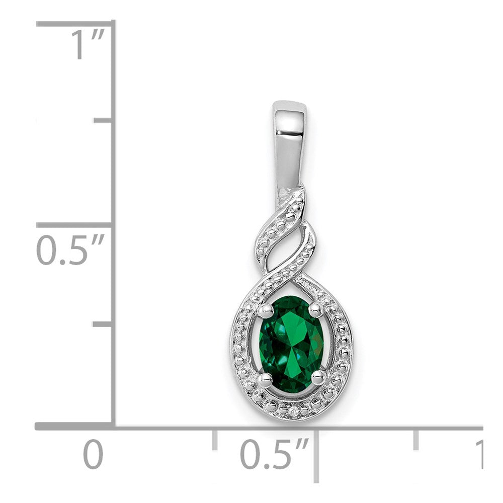 Sterlingsilber Rhodiniert Erzeugt Smaragd & Diamant. Anhänger
