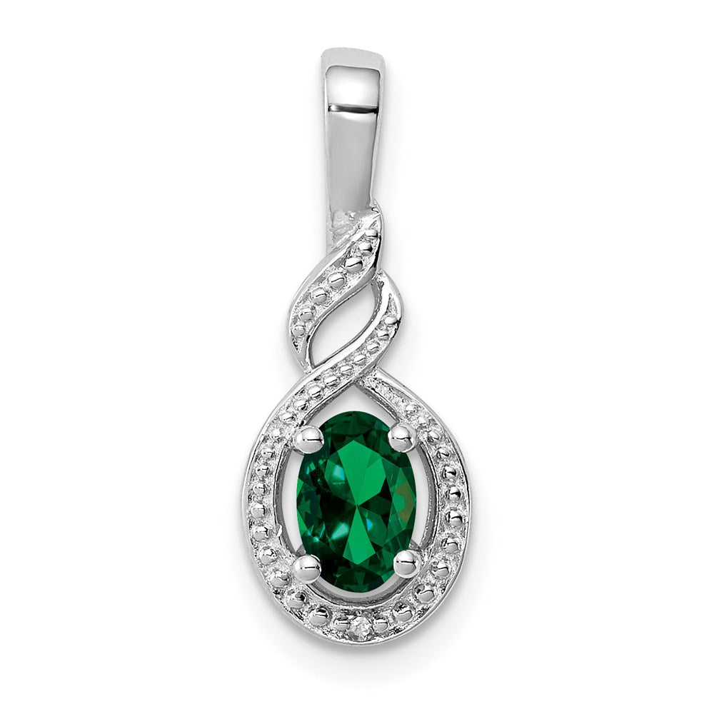 Sterlingsilber Rhodiniert Erzeugt Smaragd & Diamant. Anhänger