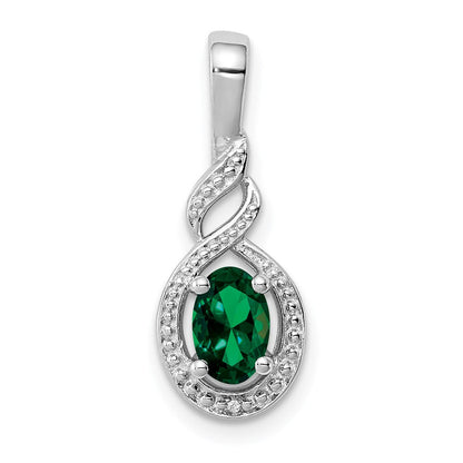 Sterlingsilber Rhodiniert Erzeugt Smaragd & Diamant. Anhänger