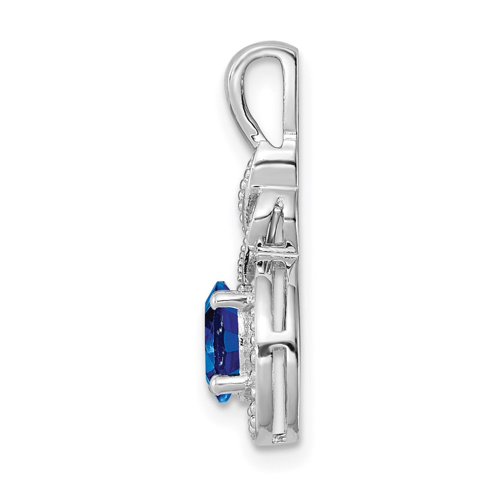 Sterlingsilber Rhodiniert Erzeugt Saphir & Diamant. Anhänger