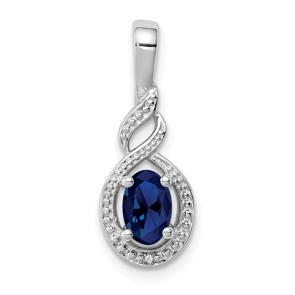 Sterlingsilber Rhodiniert Erzeugt Saphir & Diamant. Anhänger