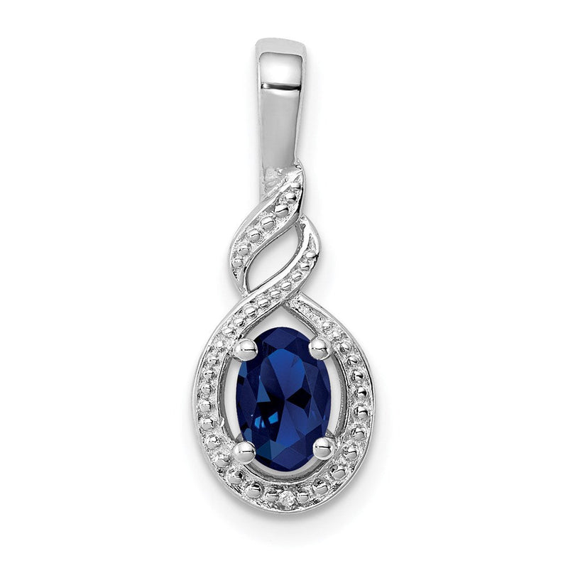 Sterlingsilber Rhodiniert Erzeugt Saphir & Diamant. Anhänger