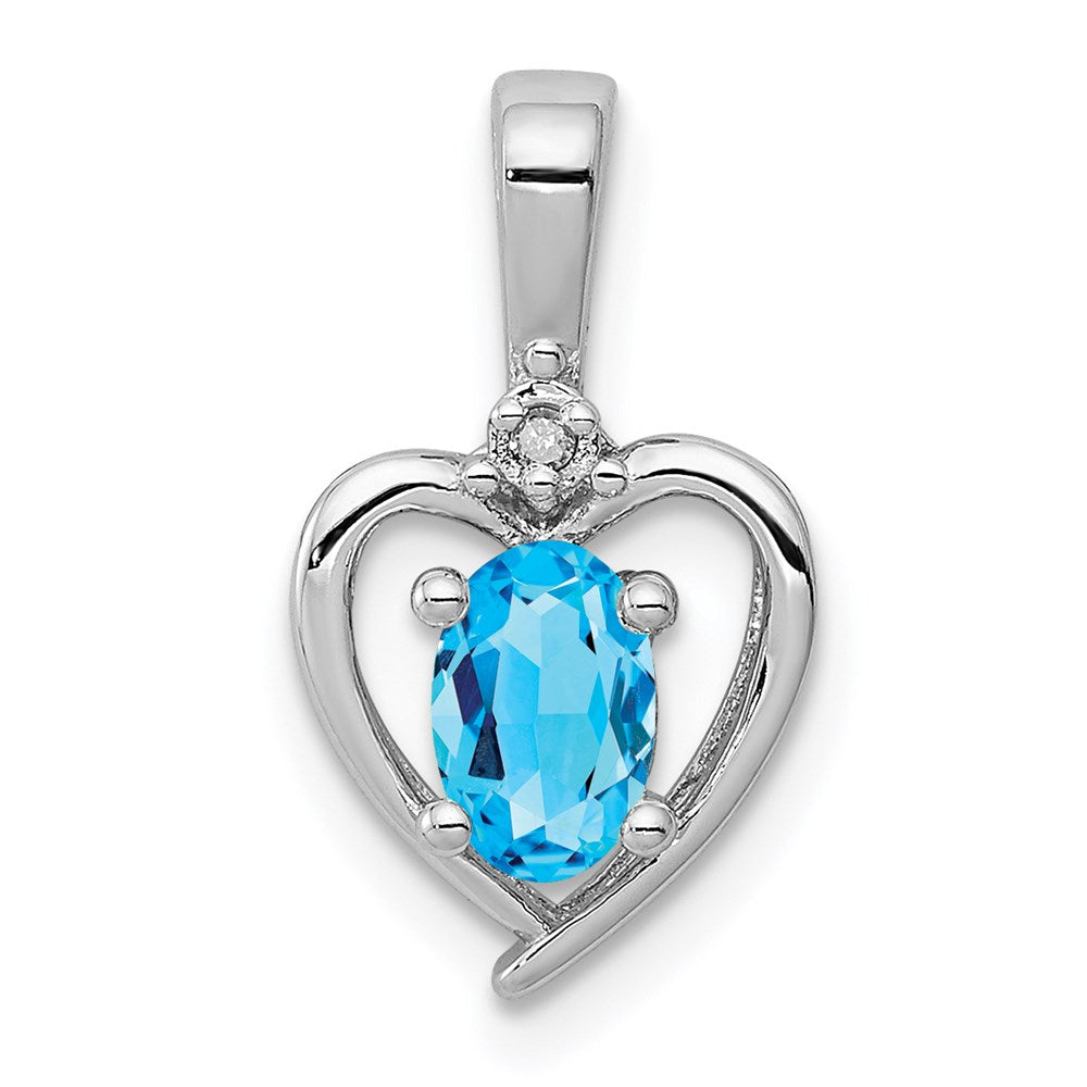 Sterlingsilber Rhodiniert Licht Schweizer Blautopas & Diamant. Anhänger