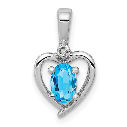 Sterlingsilber Rhodiniert Licht Schweizer Blautopas & Diamant. Anhänger