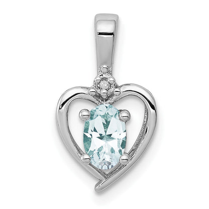 Sterlingsilber Rhodiniert Aquamarin & Diamant. Anhänger