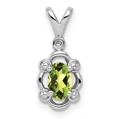 Sterlingsilber Rhodiniert Peridot & Diamant. Anhänger