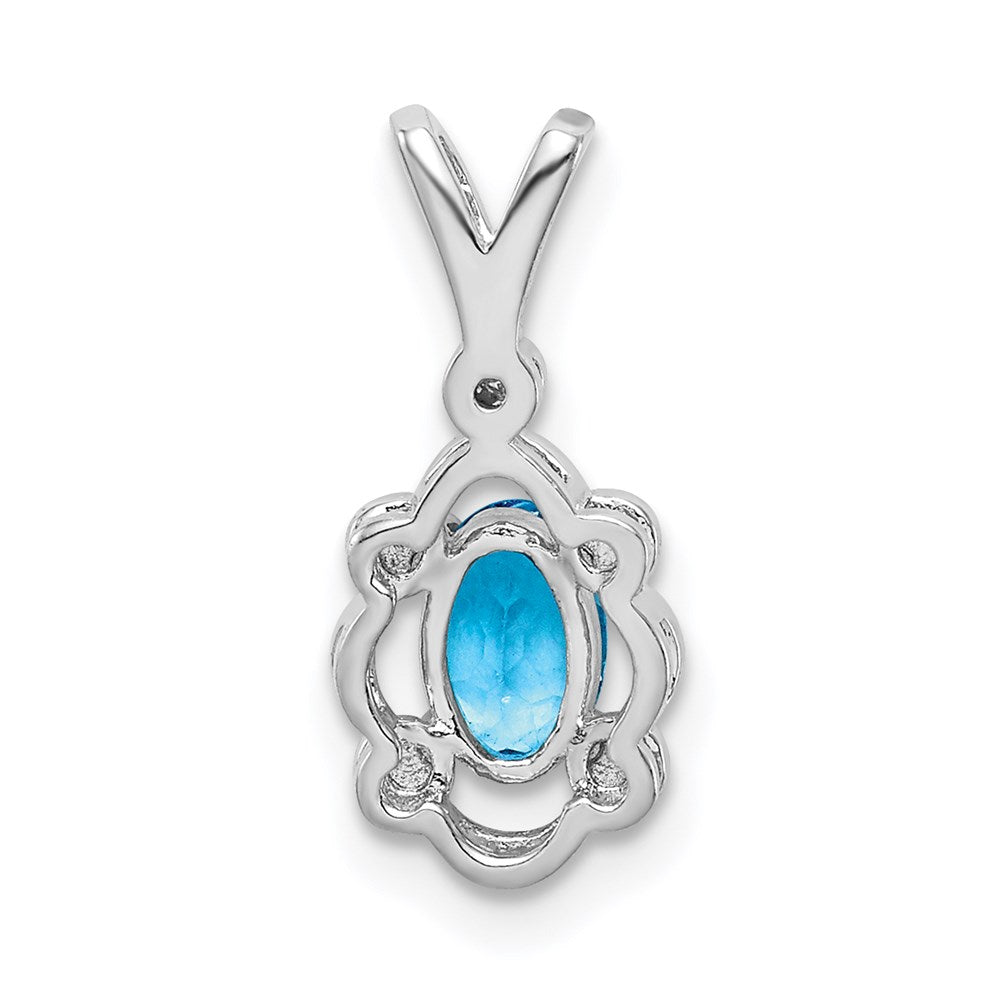 Sterlingsilber Rhodiniert Licht Schweizer Blautopas & Diamant. Anhänger