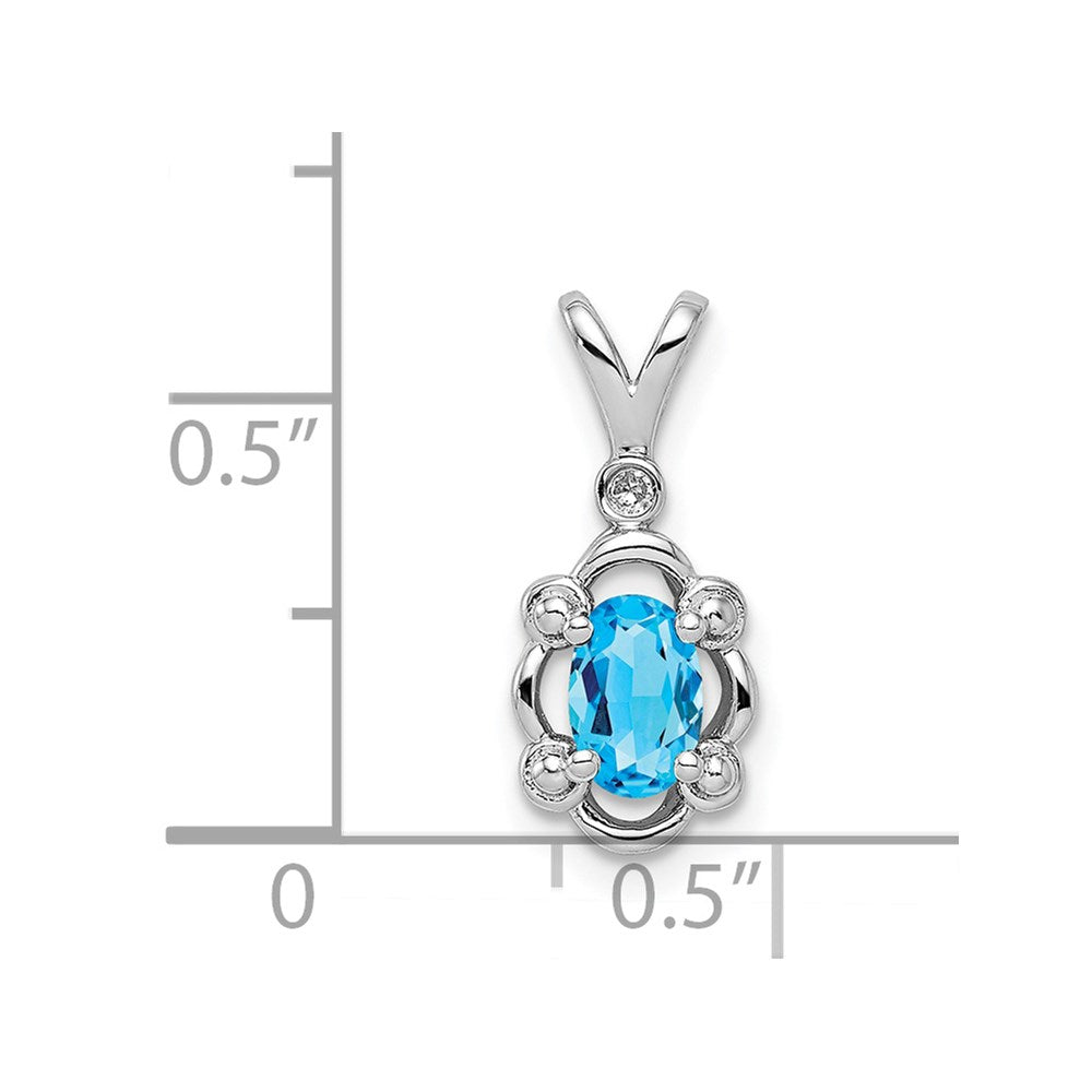 Sterlingsilber Rhodiniert Licht Schweizer Blautopas & Diamant. Anhänger