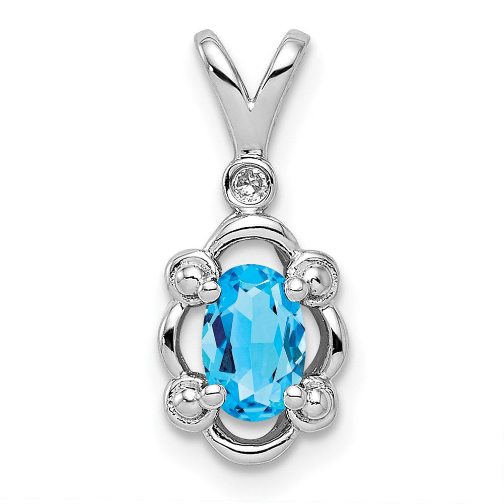 Sterlingsilber Rhodiniert Licht Schweizer Blautopas & Diamant. Anhänger