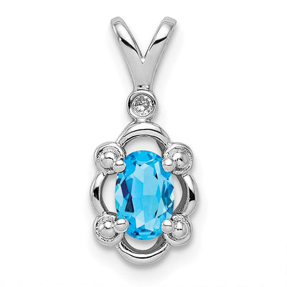 Sterlingsilber Rhodiniert Licht Schweizer Blautopas & Diamant. Anhänger