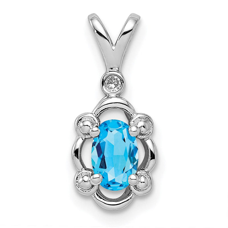 Sterlingsilber Rhodiniert Licht Schweizer Blautopas & Diamant. Anhänger