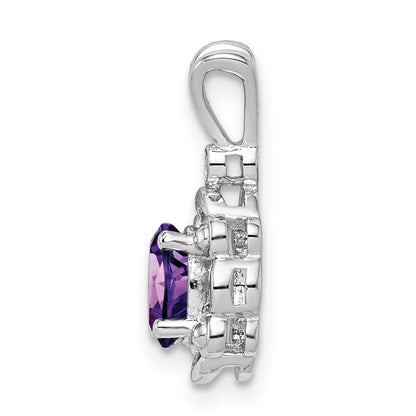 Sterlingsilber Rhodiniert Amethyst & Diamant. Anhänger