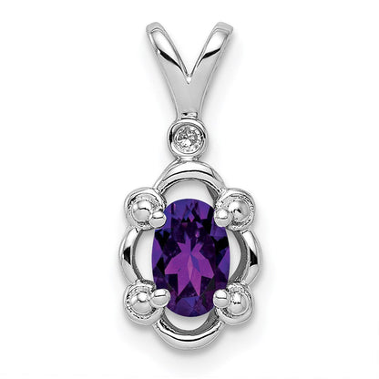 Sterlingsilber Rhodiniert Amethyst & Diamant. Anhänger