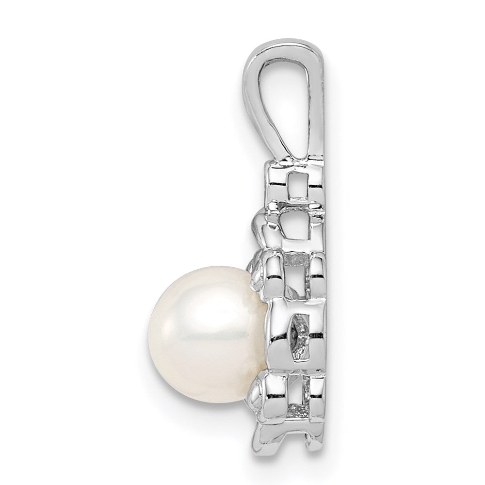 Sterlingsilber Rhodiniert Fw Zuchtperle & Diamant. Anhänger