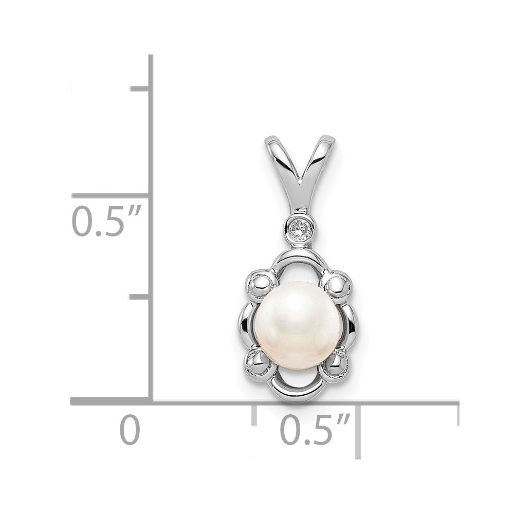 Sterlingsilber Rhodiniert Fw Zuchtperle & Diamant. Anhänger
