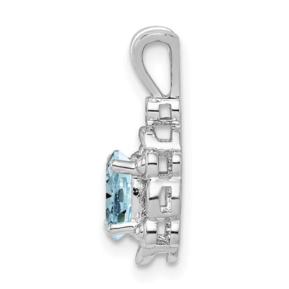 Sterlingsilber Rhodiniert Aquamarin & Diamant. Anhänger