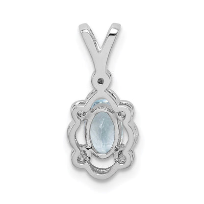 Sterlingsilber Rhodiniert Aquamarin & Diamant. Anhänger