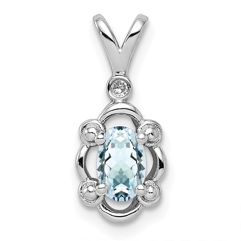Sterlingsilber Rhodiniert Aquamarin & Diamant. Anhänger