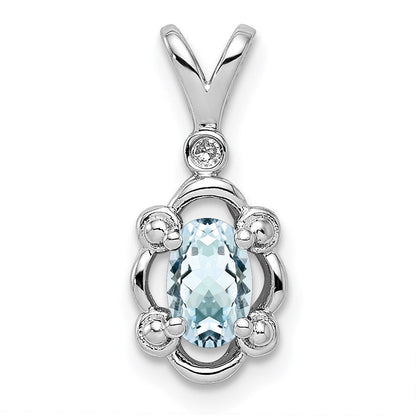 Sterlingsilber Rhodiniert Aquamarin & Diamant. Anhänger
