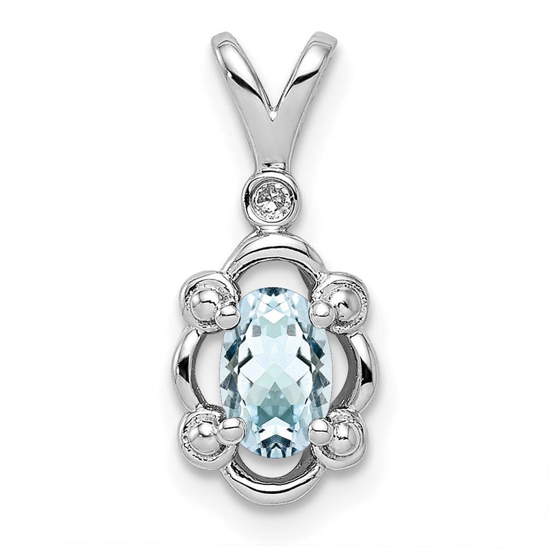 Sterlingsilber Rhodiniert Aquamarin & Diamant. Anhänger