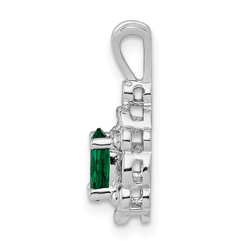 Sterlingsilber Rhodiniert Erzeugt Smaragd & Diamant. Anhänger