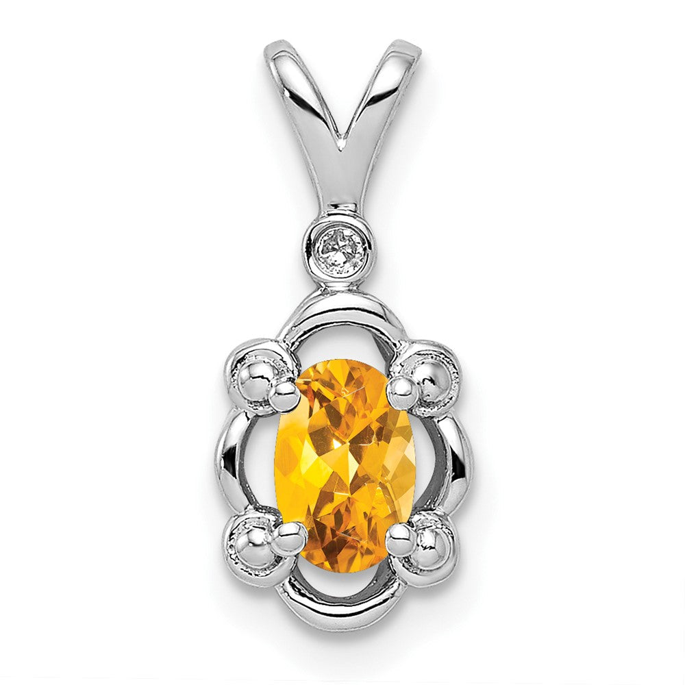 Sterlingsilber Rhodiniert Citrin & Diamant. Anhänger