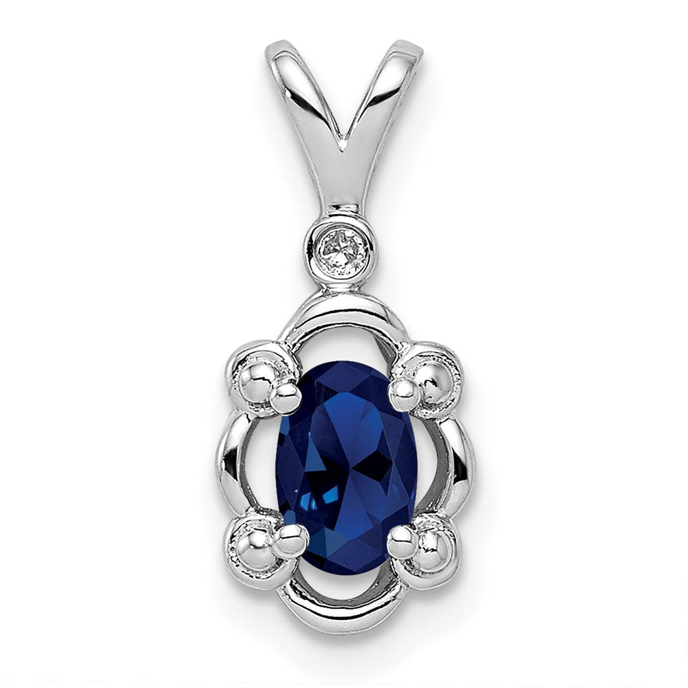 Sterlingsilber Rhodiniert Erzeugt Saphir & Diamant. Anhänger
