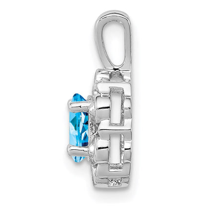 Sterlingsilber Rhodiniert Licht Schweizer Blautopas & Diamant. Anhänger