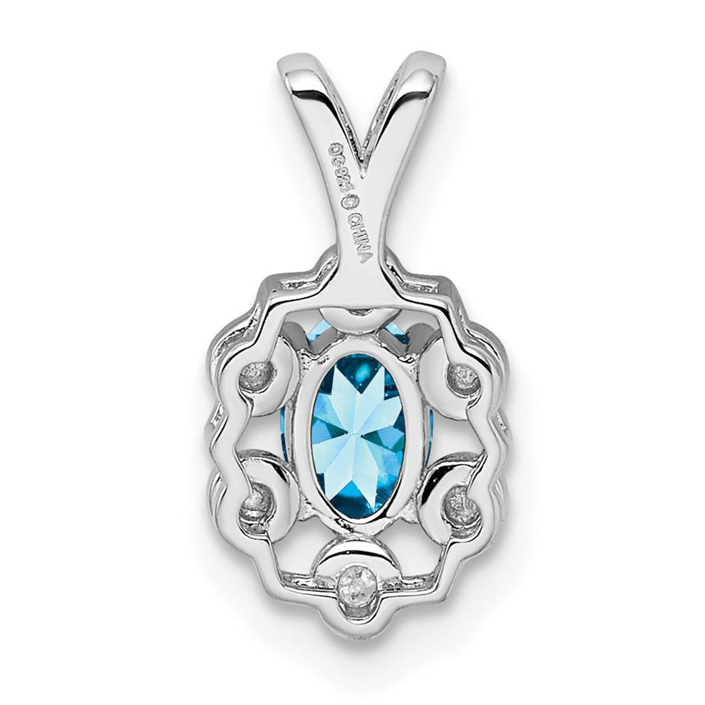 Sterlingsilber Rhodiniert Licht Schweizer Blautopas & Diamant. Anhänger
