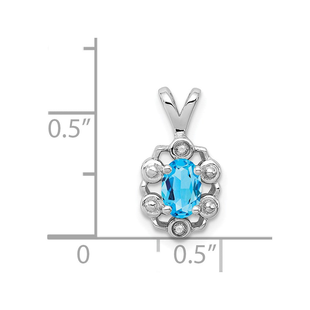 Sterlingsilber Rhodiniert Licht Schweizer Blautopas & Diamant. Anhänger