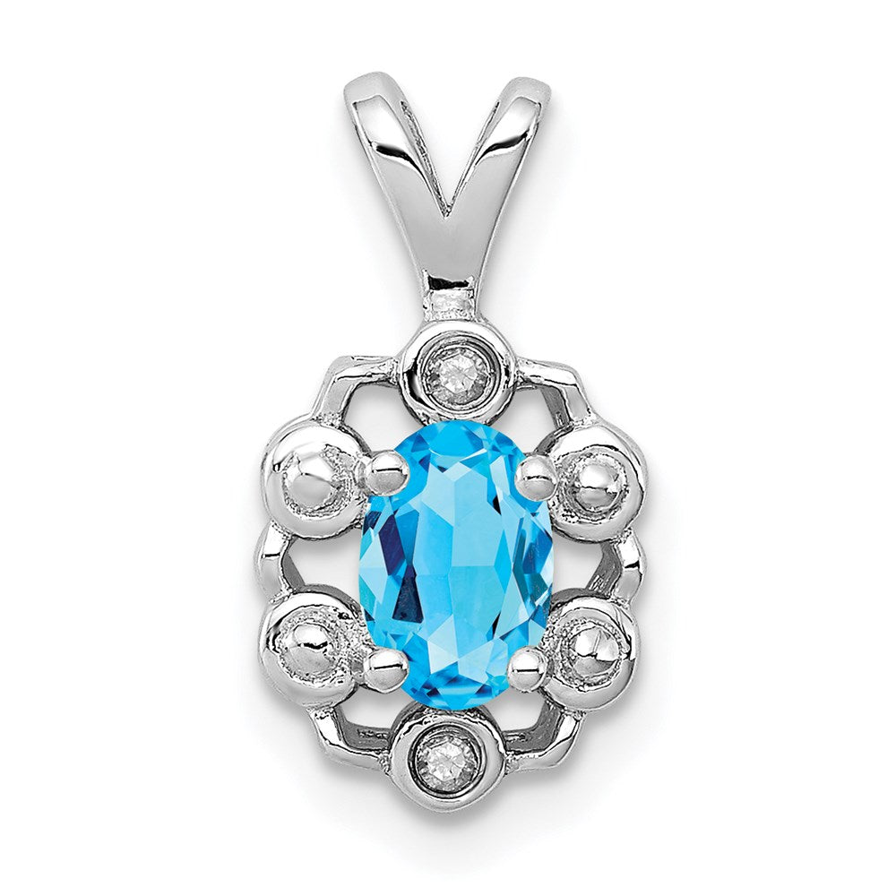 Sterlingsilber Rhodiniert Licht Schweizer Blautopas & Diamant. Anhänger