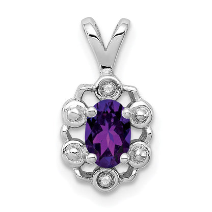 Sterlingsilber Rhodiniert Amethyst & Diamant. Anhänger
