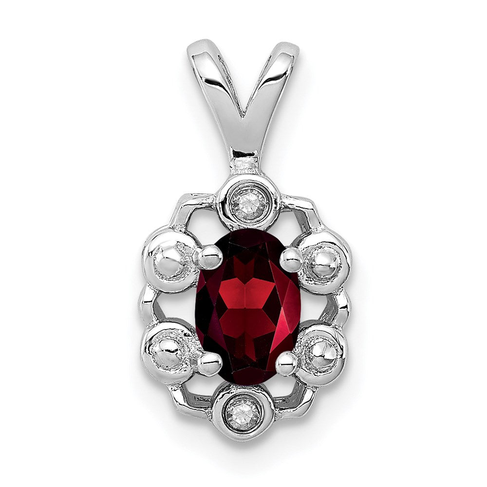 Sterlingsilber Rhodiniert Granat & Diamant. Anhänger