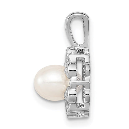 Sterlingsilber Rhodiniert Fw Zuchtperle & Diamant. Anhänger