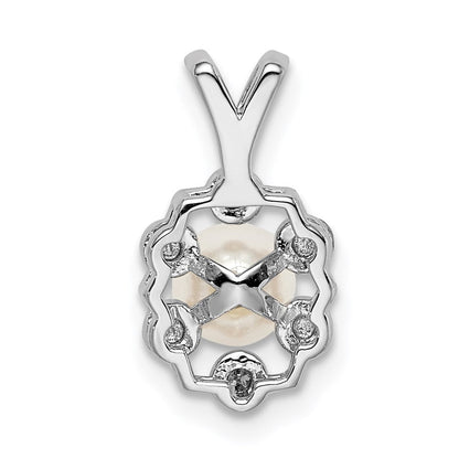 Sterlingsilber Rhodiniert Fw Zuchtperle & Diamant. Anhänger