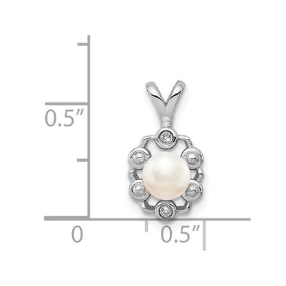 Sterlingsilber Rhodiniert Fw Zuchtperle & Diamant. Anhänger