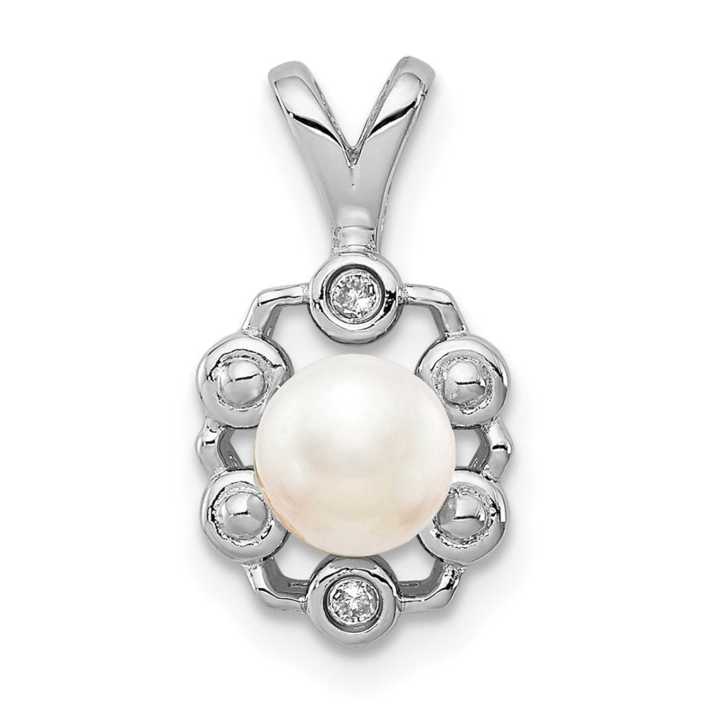 Sterlingsilber Rhodiniert Fw Zuchtperle & Diamant. Anhänger